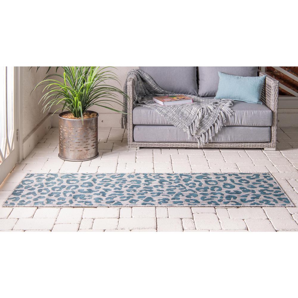 Outdoor Leopard Rug, Teal (2' 0 x 6' 0). Picture 4