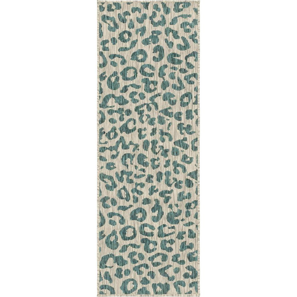 Outdoor Leopard Rug, Teal (2' 0 x 6' 0). Picture 1