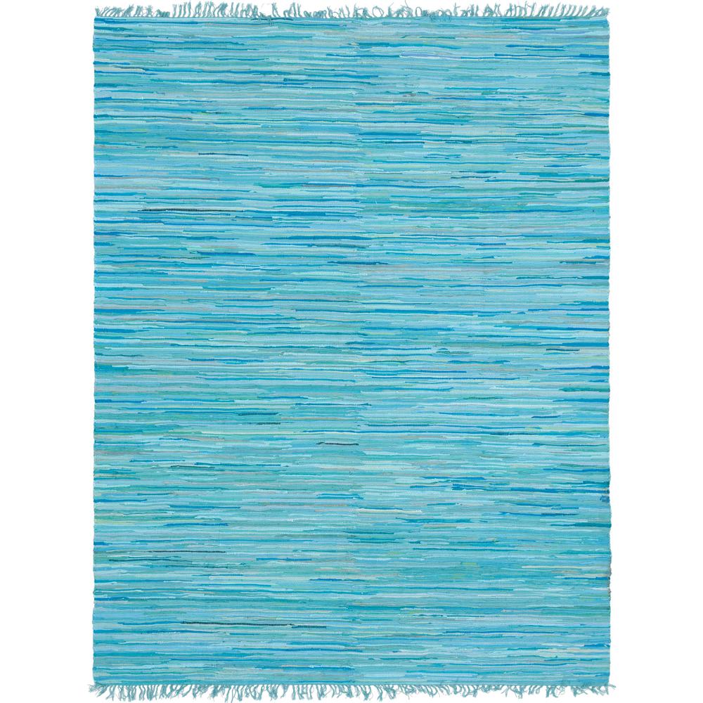 Striped Chindi Cotton Rug, Turquoise (8' 0 x 10' 0). Picture 1