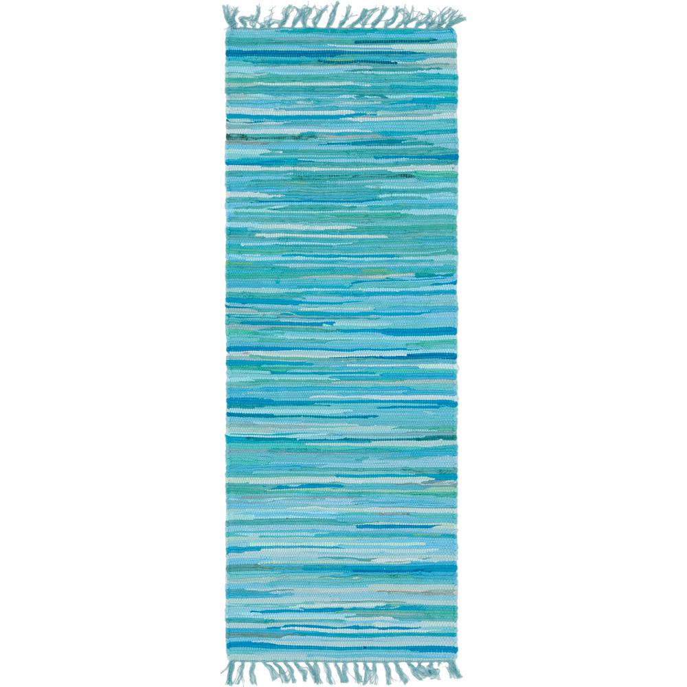 Striped Chindi Cotton Rug, Turquoise (2' 7 x 6' 7). Picture 1
