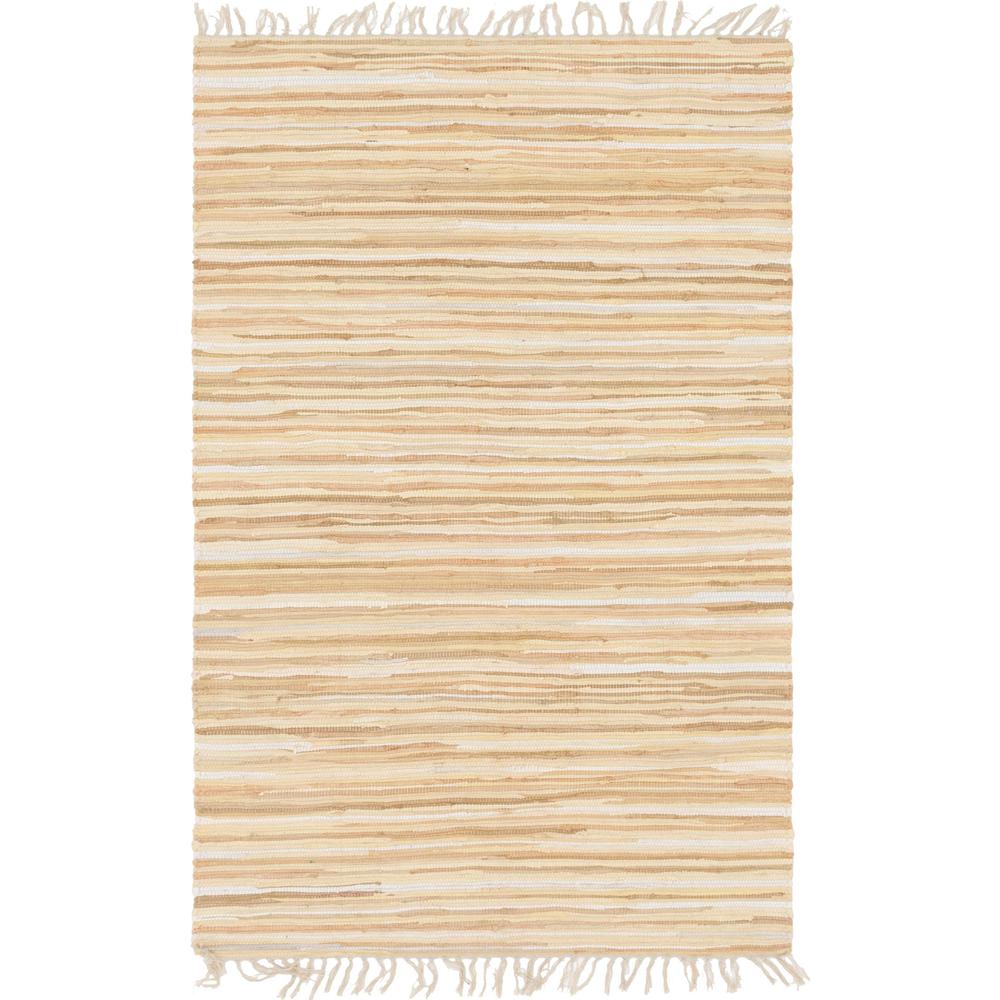 Striped Chindi Cotton Rug, Beige (4' 0 x 6' 0). Picture 1