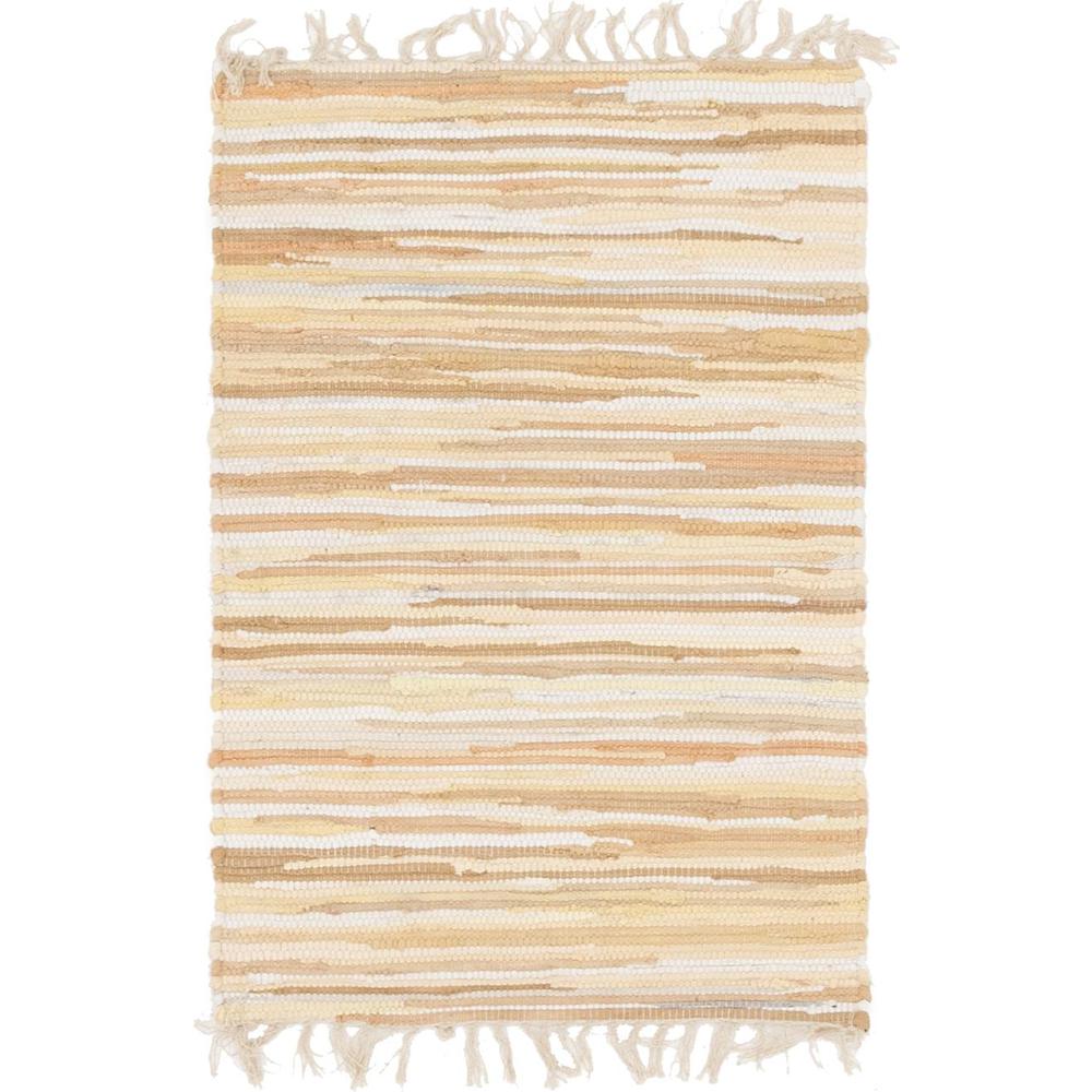 Striped Chindi Cotton Rug, Beige (2' 2 x 3' 0). Picture 1