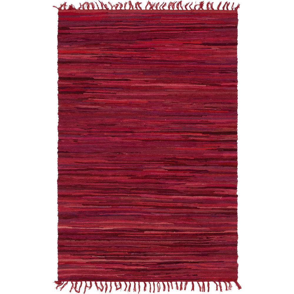 Striped Chindi Cotton Rug, Red (4' 0 x 6' 0). Picture 1