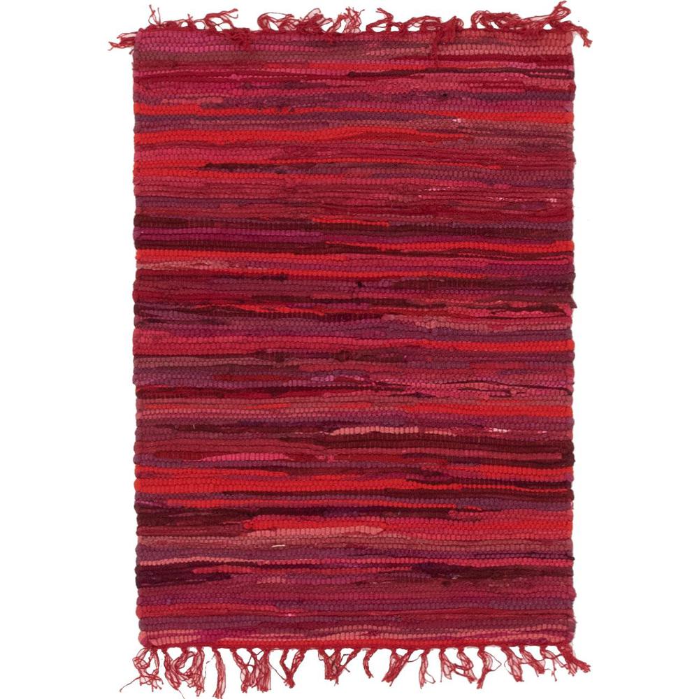 Striped Chindi Cotton Rug, Red (2' 2 x 3' 0). Picture 1