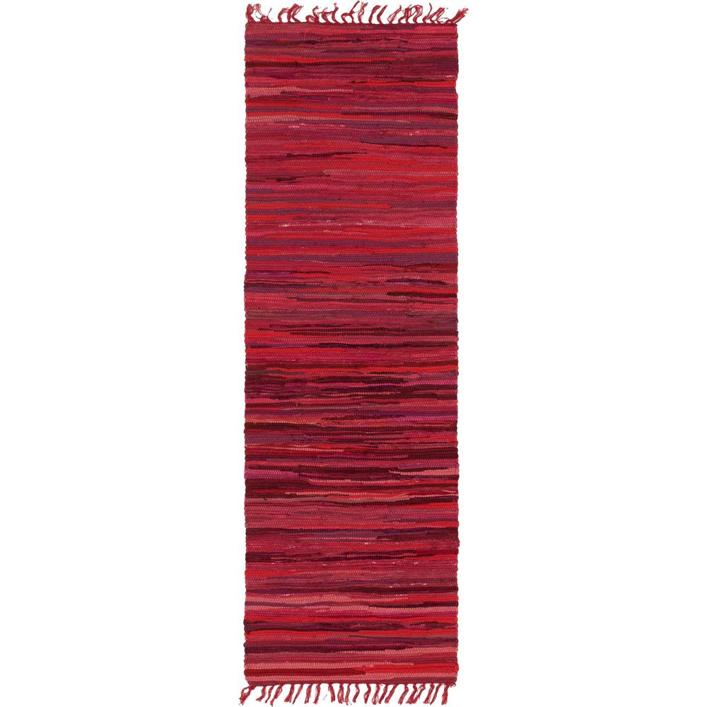Striped Chindi Cotton Rug, Red (2' 2 x 6' 7). Picture 1