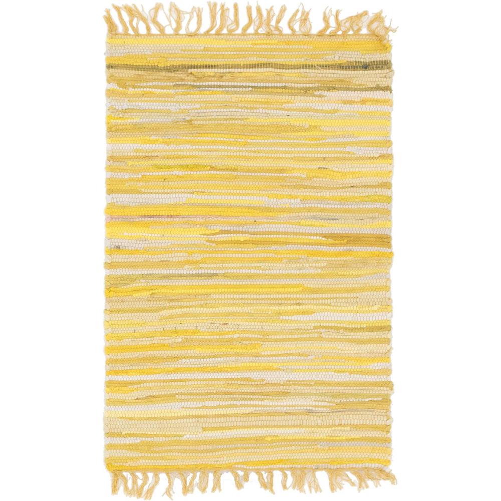 Striped Chindi Cotton Rug, Yellow (2' 2 x 3' 0). Picture 1