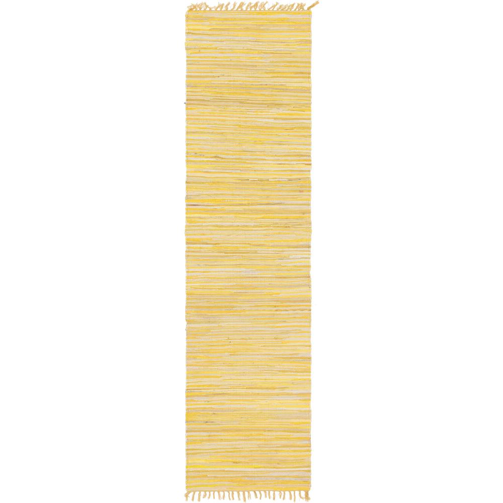 Striped Chindi Cotton Rug, Yellow (2' 7 x 9' 10). The main picture.