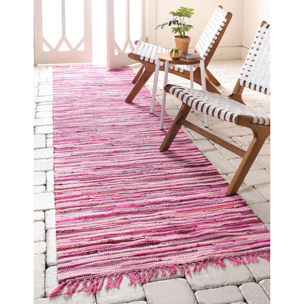 Striped Chindi Cotton Rug, Pink (2' 7 x 9' 10). Picture 3