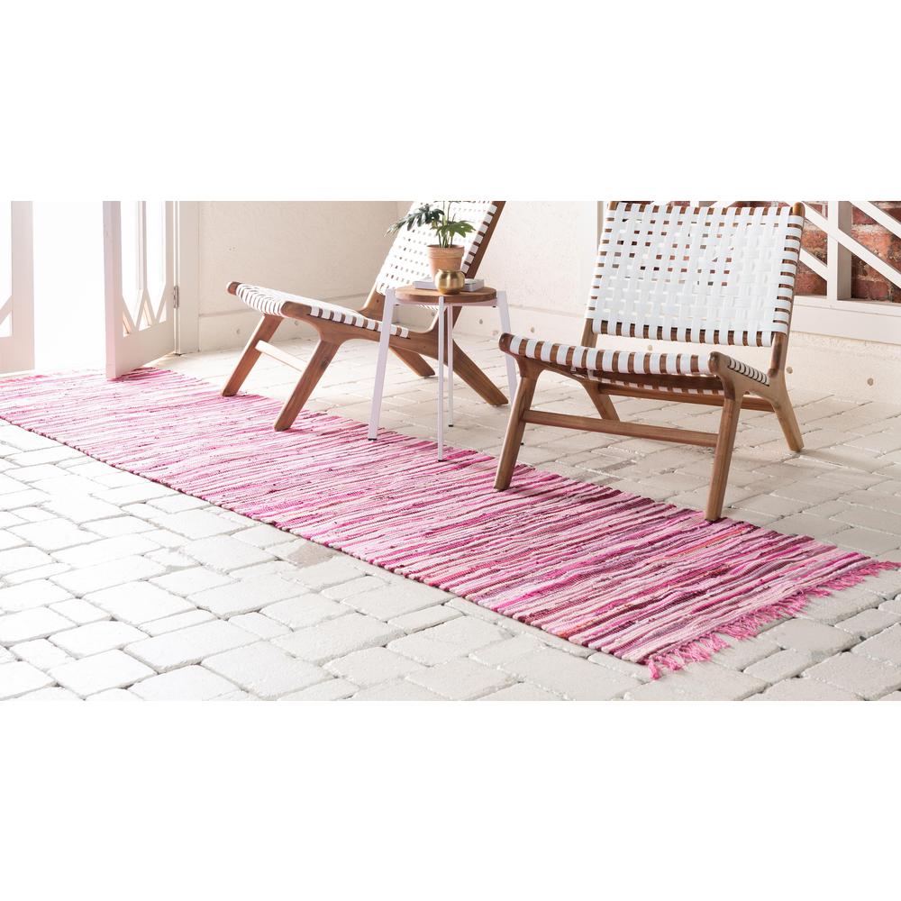 Striped Chindi Cotton Rug, Pink (2' 7 x 9' 10). Picture 4