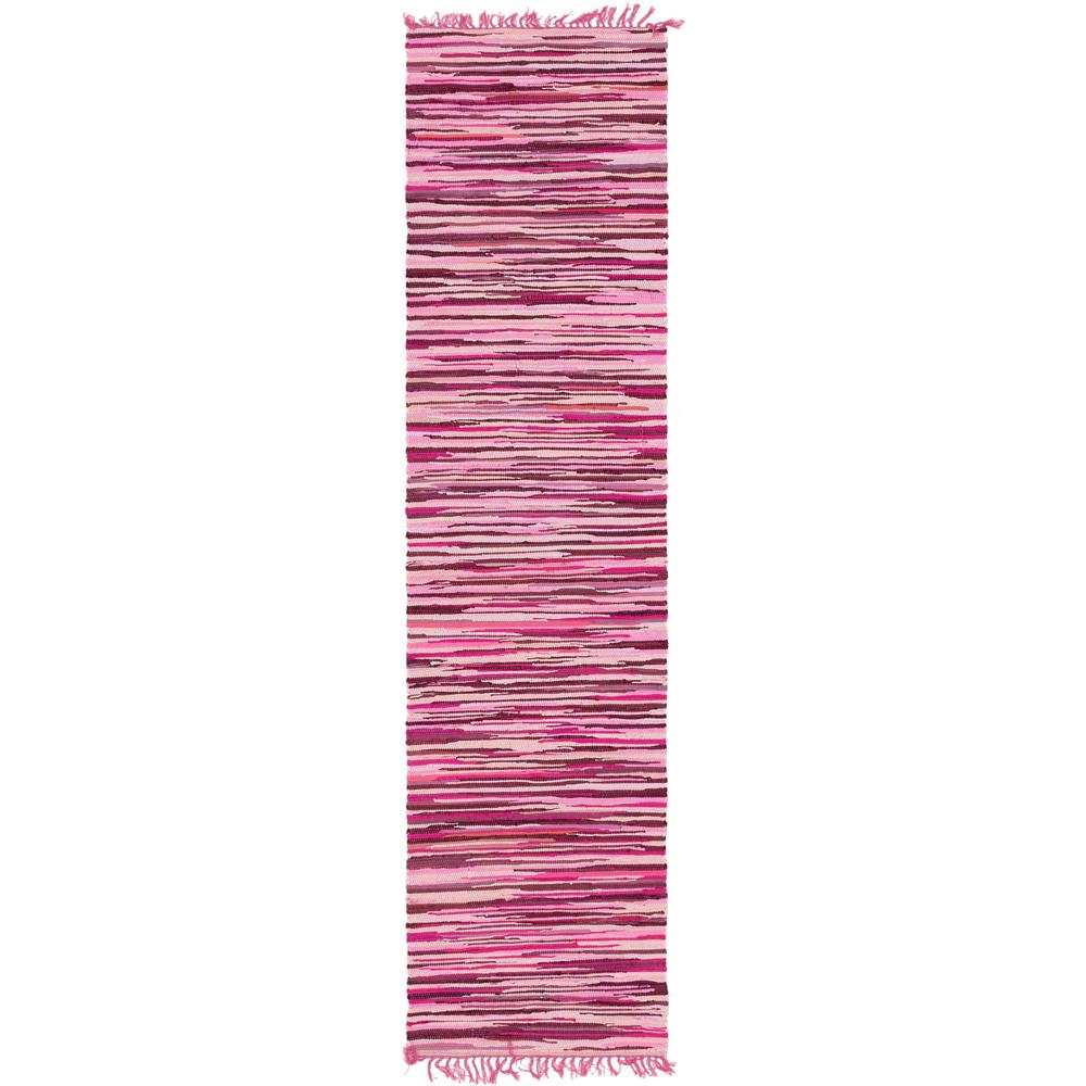 Striped Chindi Cotton Rug, Pink (2' 7 x 9' 10). Picture 1