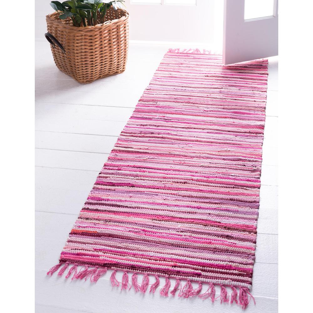 Striped Chindi Cotton Rug, Pink (2' 7 x 9' 10). Picture 2