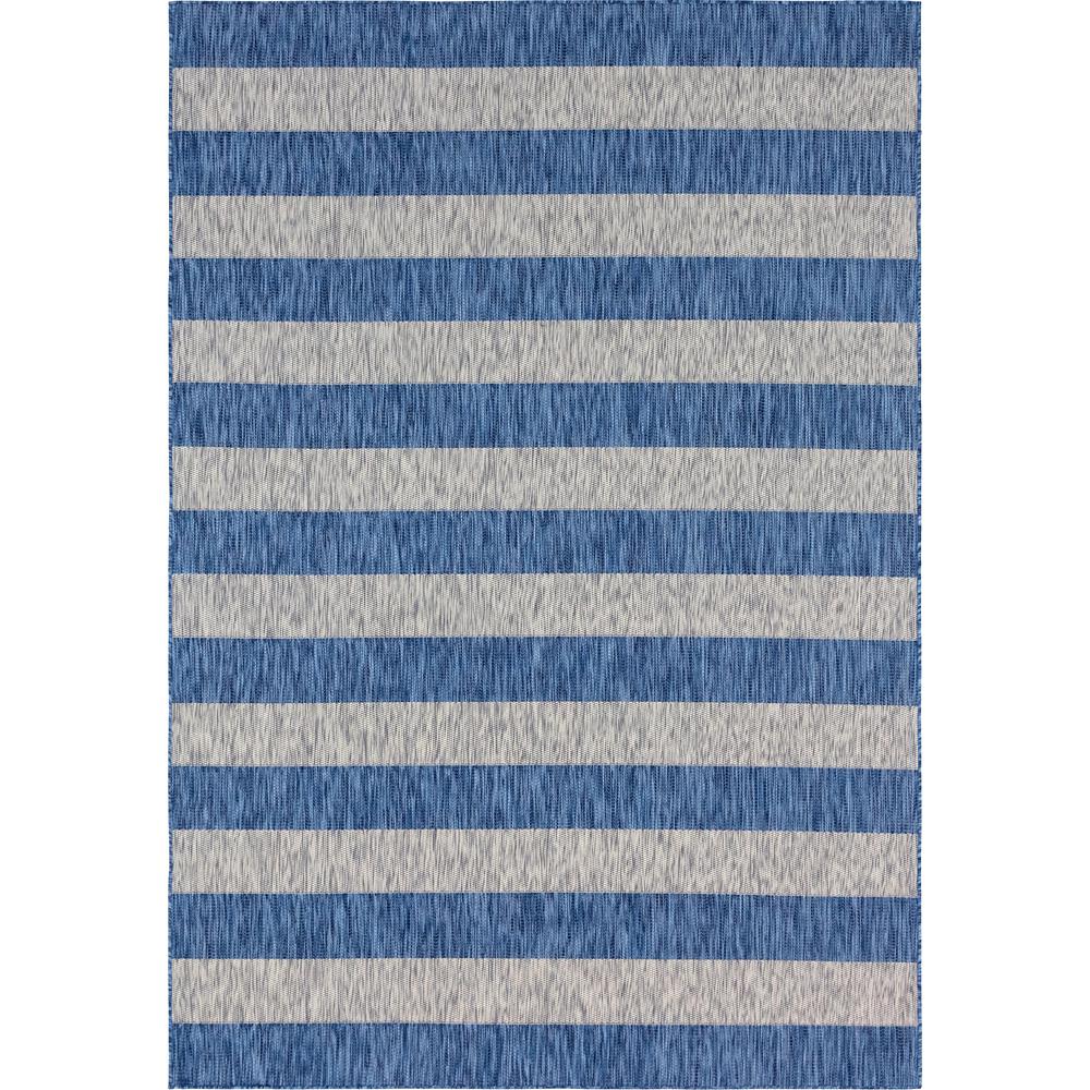 Outdoor Distressed Stripe Rug, Blue (8' 0 x 11' 4). Picture 1