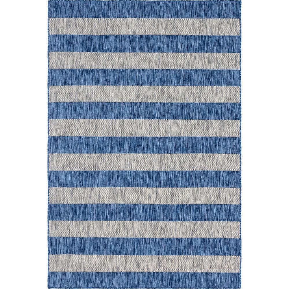 Outdoor Distressed Stripe Rug, Blue (6' 0 x 9' 0). The main picture.