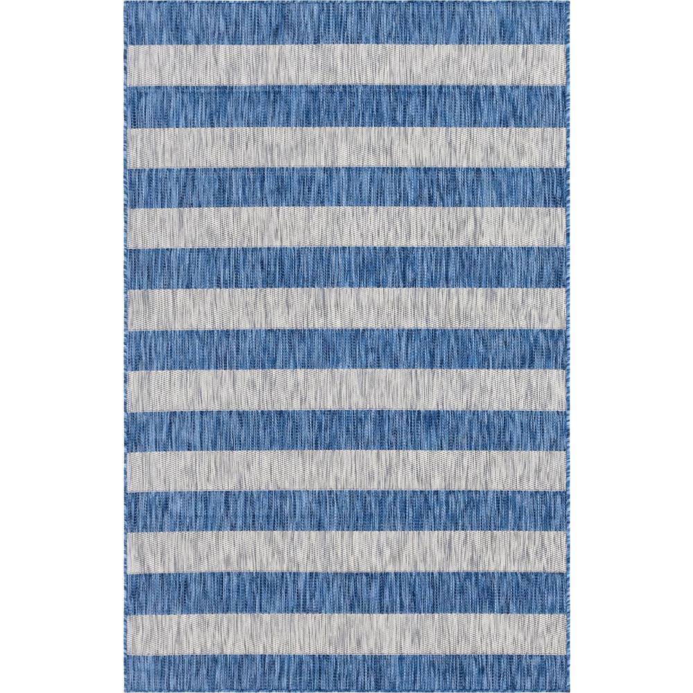 Outdoor Distressed Stripe Rug, Blue (5' 0 x 8' 0). Picture 1