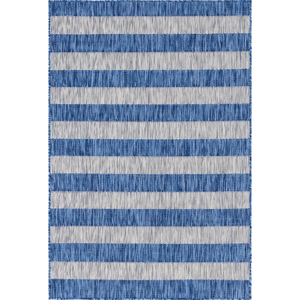 Outdoor Distressed Stripe Rug, Blue (4' 0 x 6' 0). Picture 1