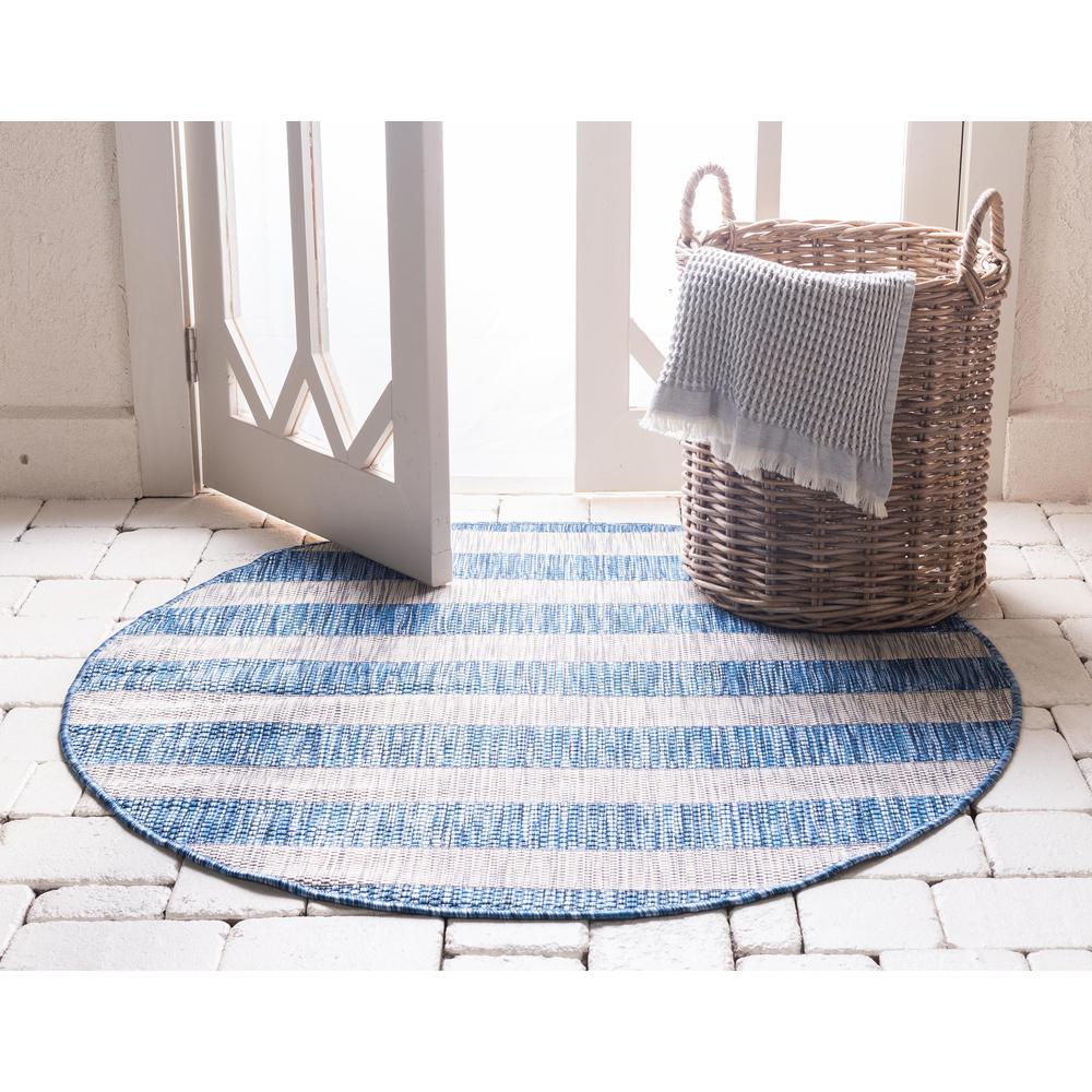 Outdoor Distressed Stripe Rug, Blue (4' 0 x 4' 0). Picture 3