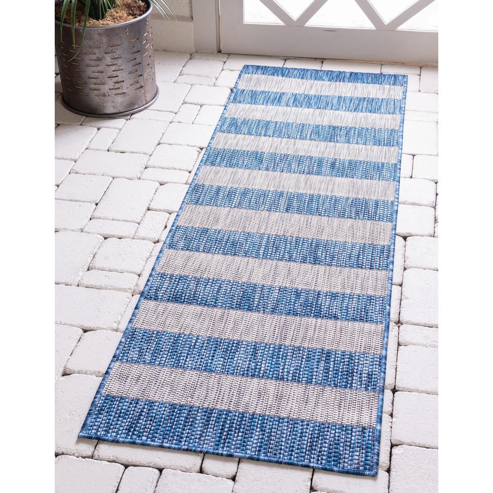 Outdoor Distressed Stripe Rug, Blue (2' 0 x 6' 0). Picture 2