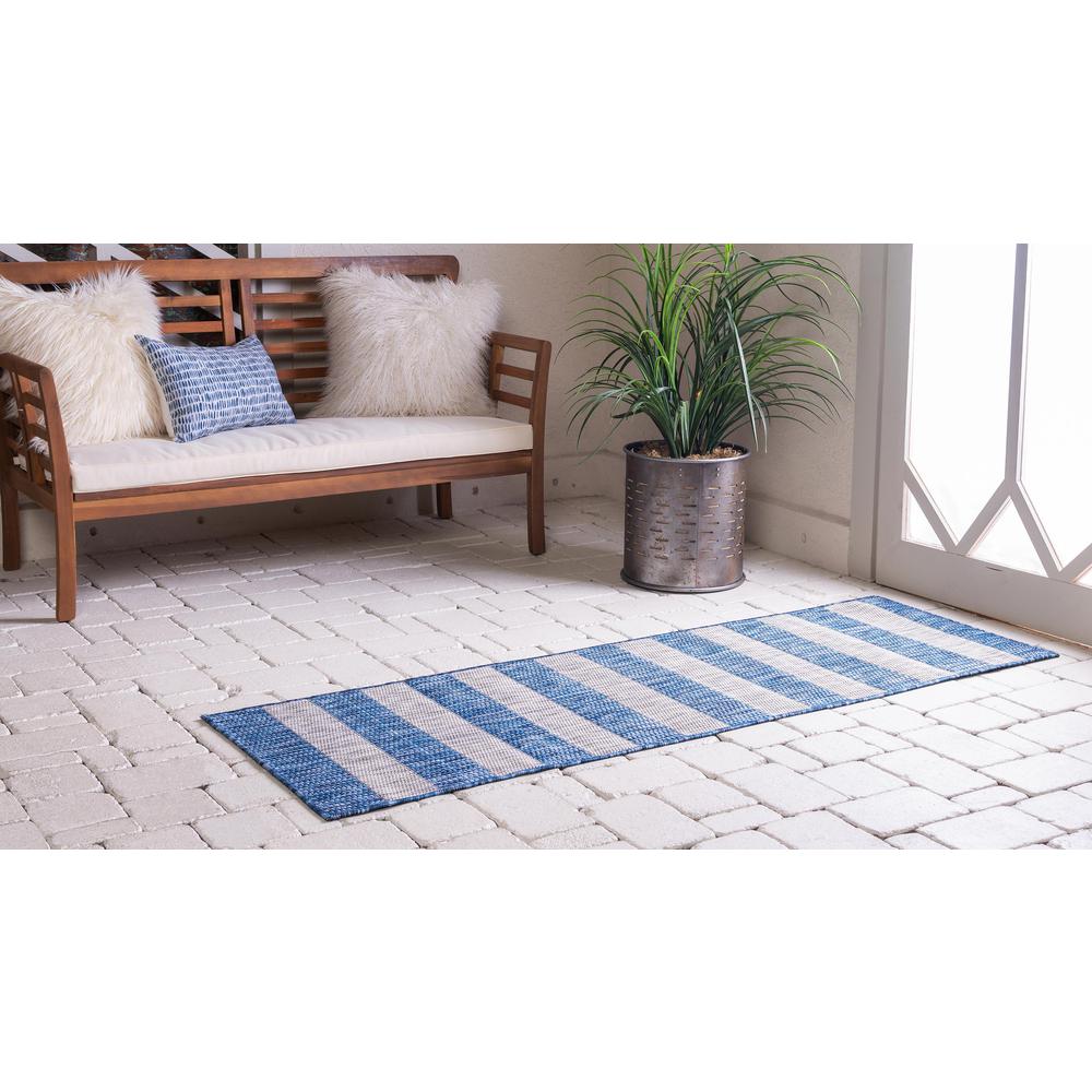 Outdoor Distressed Stripe Rug, Blue (2' 0 x 6' 0). Picture 3
