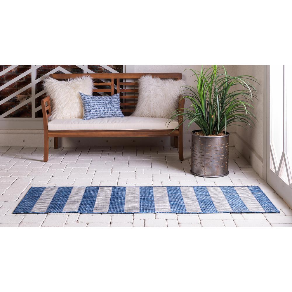 Outdoor Distressed Stripe Rug, Blue (2' 0 x 6' 0). Picture 4