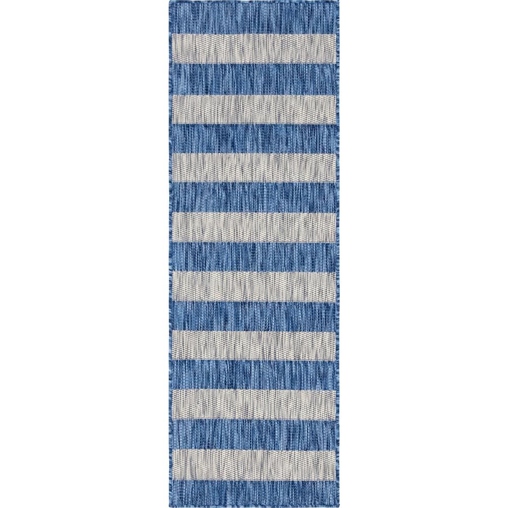 Outdoor Distressed Stripe Rug, Blue (2' 0 x 6' 0). Picture 1