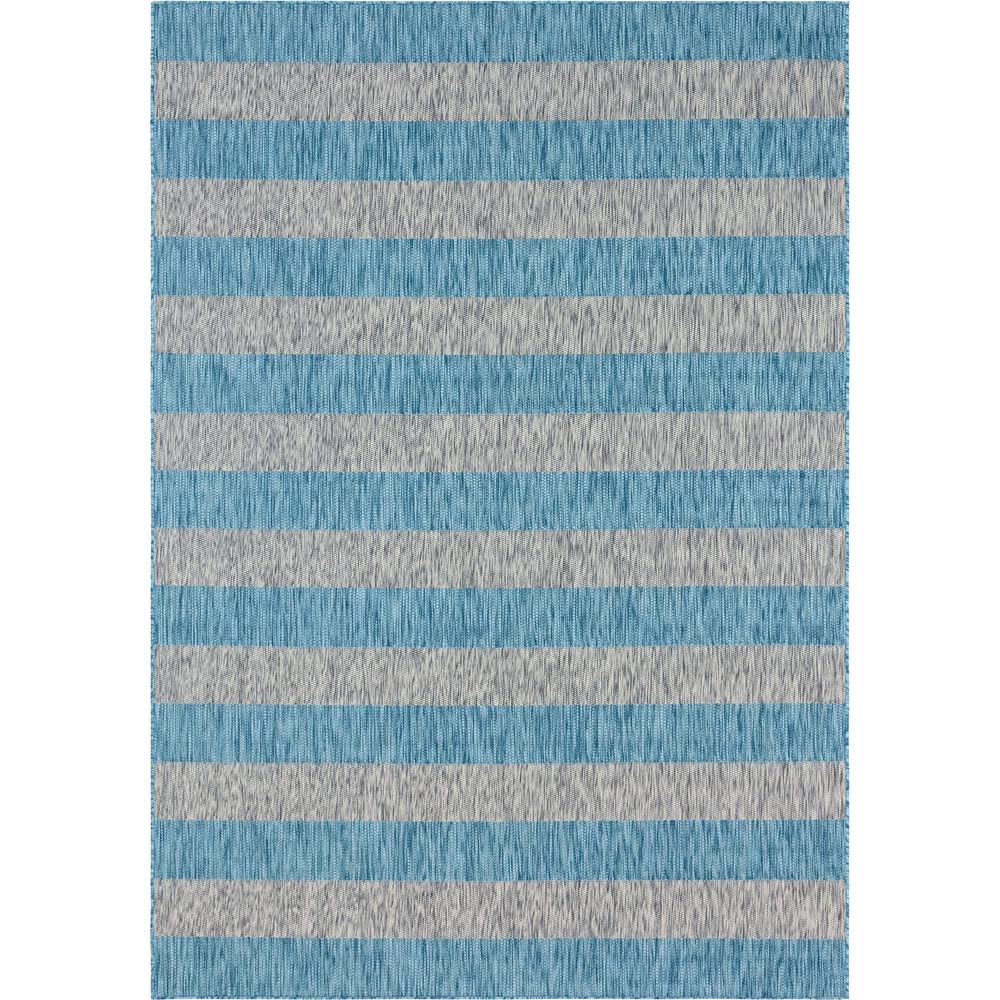 Outdoor Distressed Stripe Rug, Aqua Blue (8' 0 x 11' 4). Picture 1