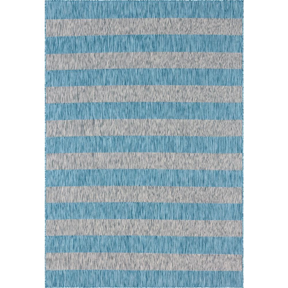 Outdoor Distressed Stripe Rug, Aqua Blue (7' 0 x 10' 0). Picture 1