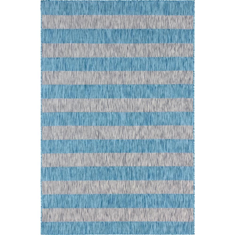 Outdoor Distressed Stripe Rug, Aqua Blue (6' 0 x 9' 0). Picture 1