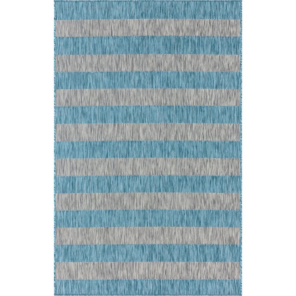 Outdoor Distressed Stripe Rug, Aqua Blue (5' 0 x 8' 0). Picture 1