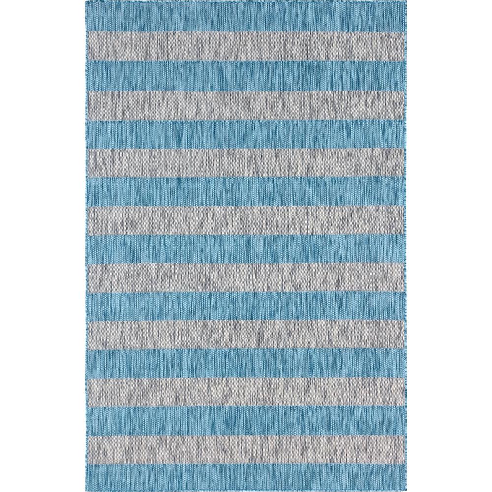 Outdoor Distressed Stripe Rug, Aqua Blue (4' 0 x 6' 0). Picture 1