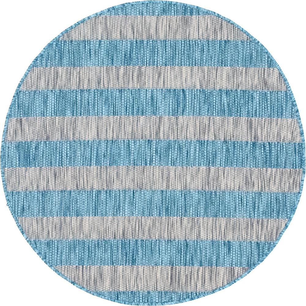 Outdoor Distressed Stripe Rug, Aqua Blue (4' 0 x 4' 0). Picture 1