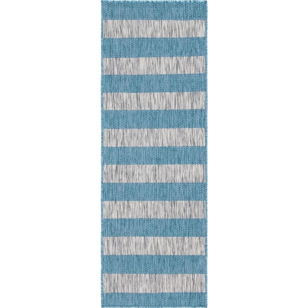 Outdoor Distressed Stripe Rug, Aqua Blue (2' 0 x 6' 0). Picture 1