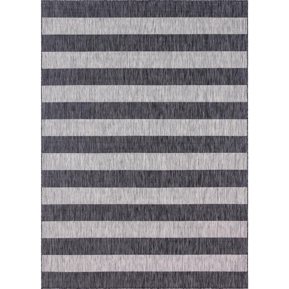Outdoor Distressed Stripe Rug, Gray (8' 0 x 11' 4). The main picture.