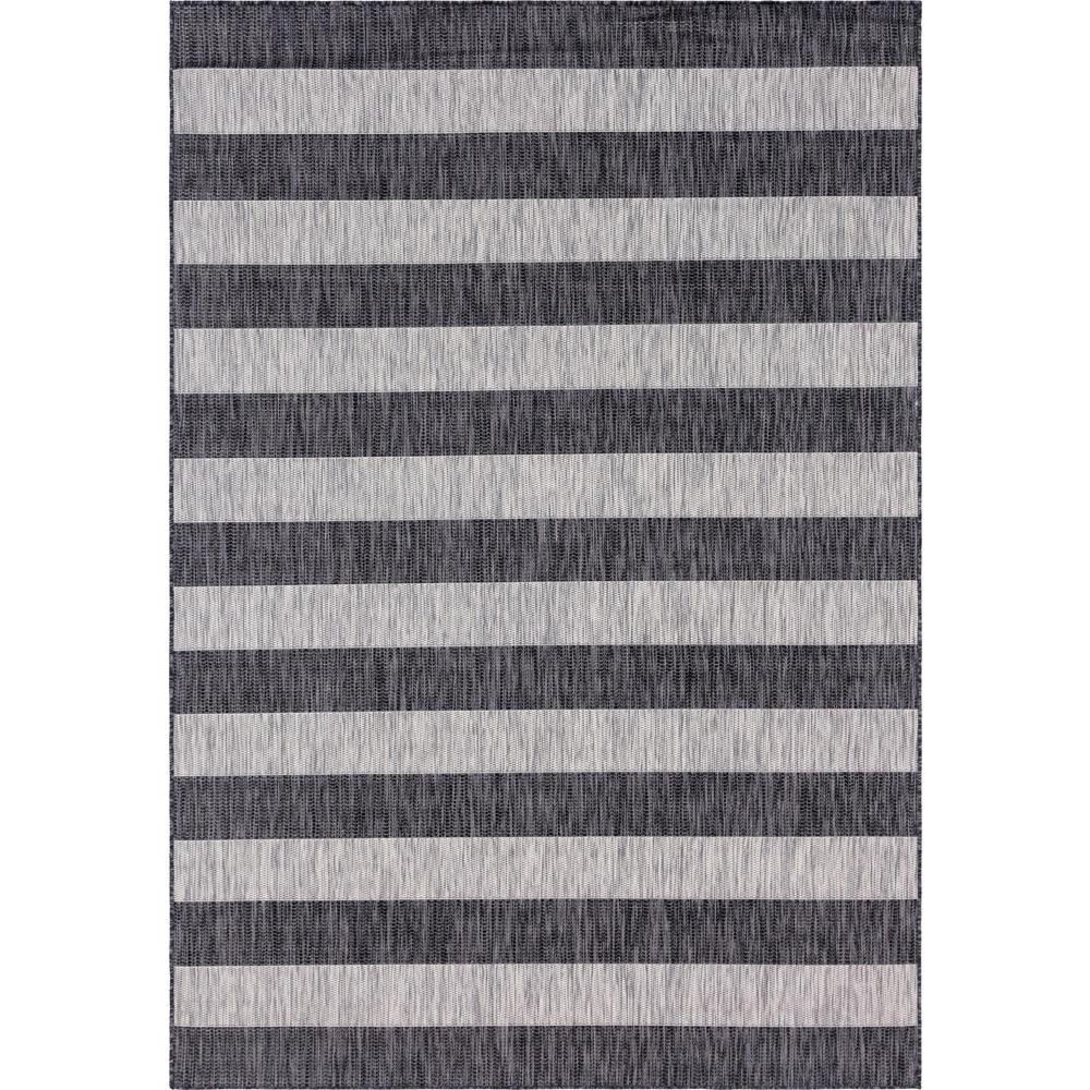 Outdoor Distressed Stripe Rug, Gray (7' 0 x 10' 0). The main picture.