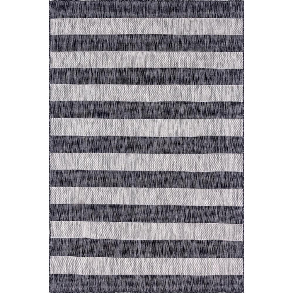 Outdoor Distressed Stripe Rug, Gray (6' 0 x 9' 0). Picture 1