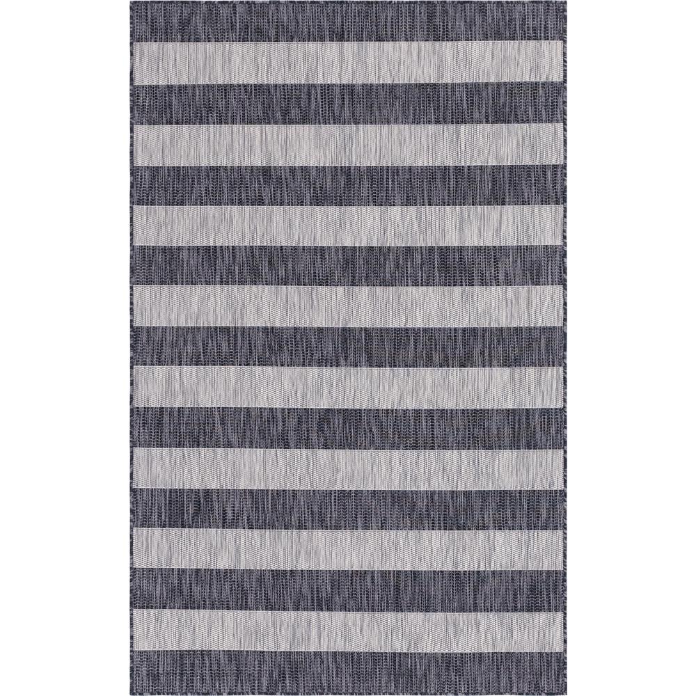 Outdoor Distressed Stripe Rug, Gray (5' 0 x 8' 0). Picture 1