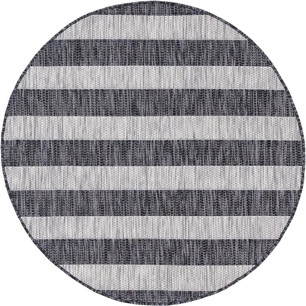 Outdoor Distressed Stripe Rug, Gray (4' 0 x 4' 0). Picture 1