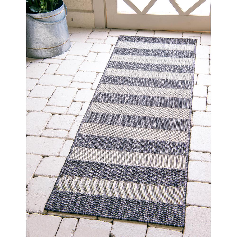 Outdoor Distressed Stripe Rug, Gray (2' 0 x 6' 0). Picture 2