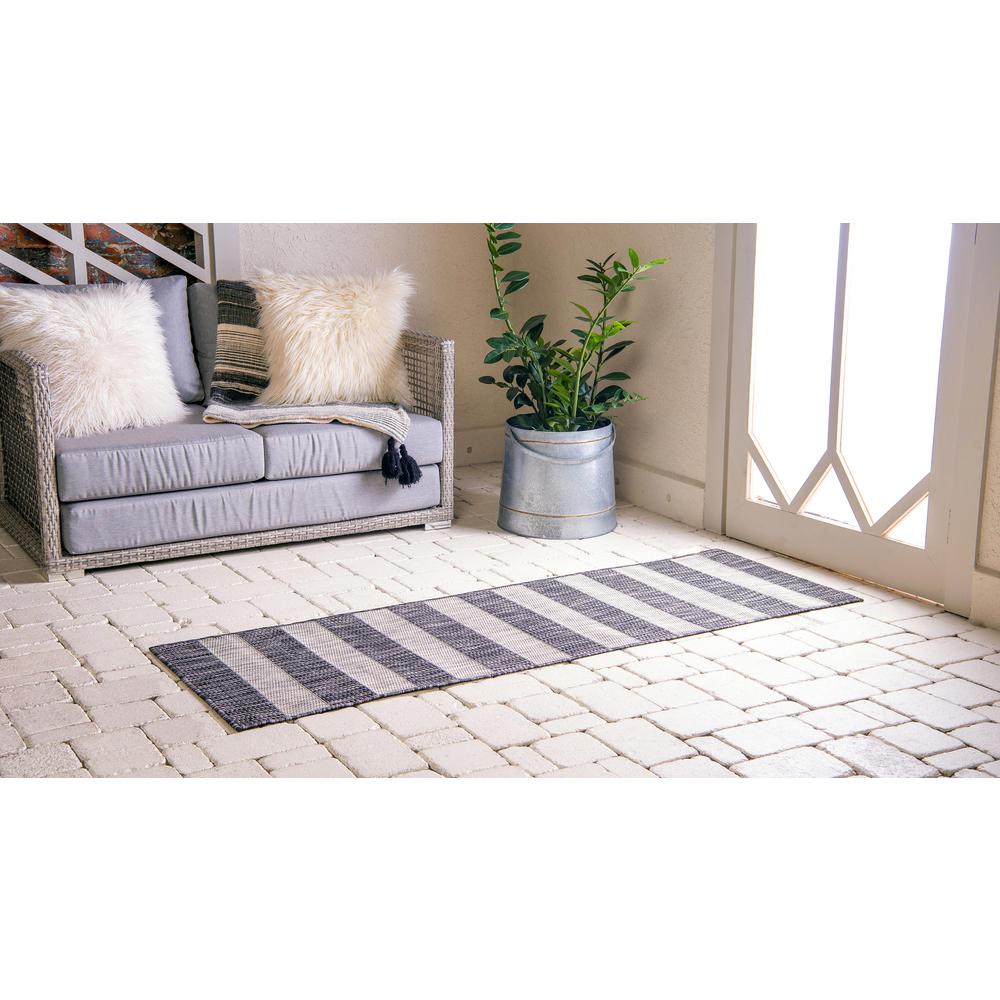 Outdoor Distressed Stripe Rug, Gray (2' 0 x 6' 0). Picture 3