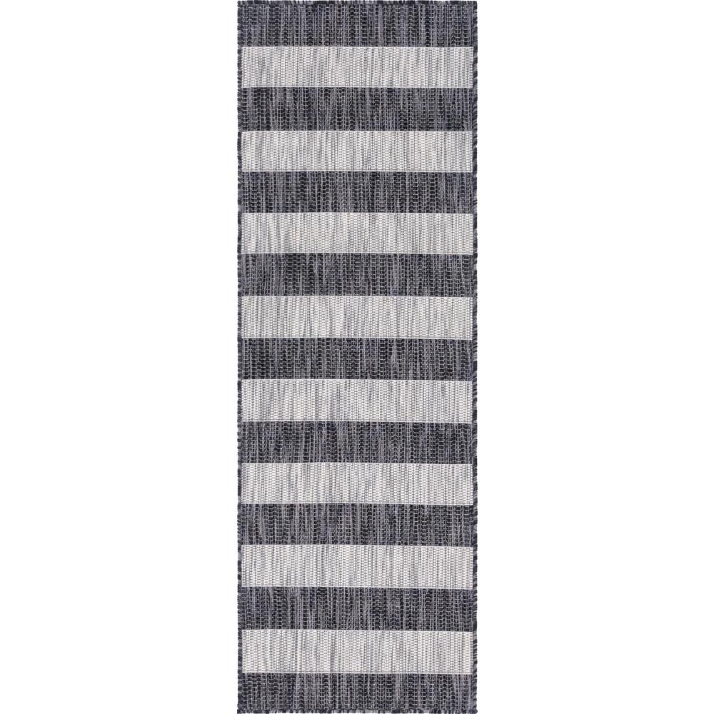 Outdoor Distressed Stripe Rug, Gray (2' 0 x 6' 0). Picture 1
