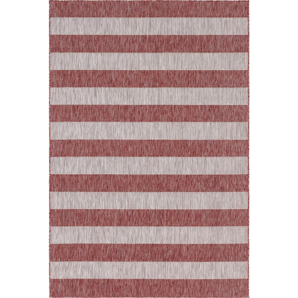 Outdoor Distressed Stripe Rug, Rust Red (6' 0 x 9' 0). Picture 1