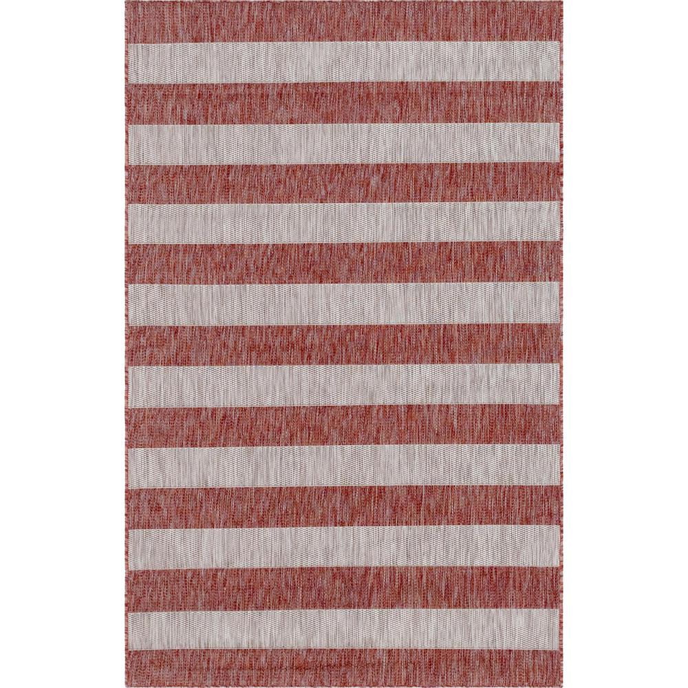 Outdoor Distressed Stripe Rug, Rust Red (5' 0 x 8' 0). Picture 1