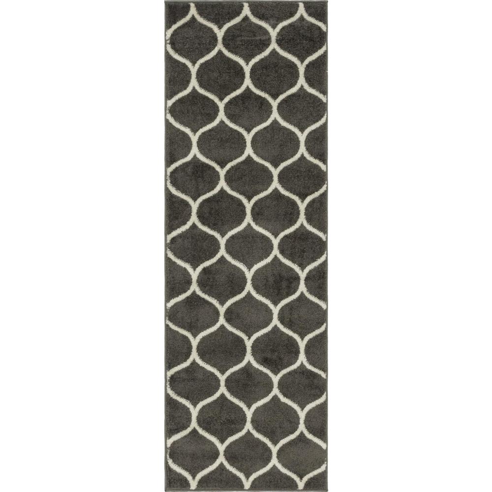 Rounded Trellis Frieze Rug, Dark Gray (2' 0 x 6' 0). Picture 1