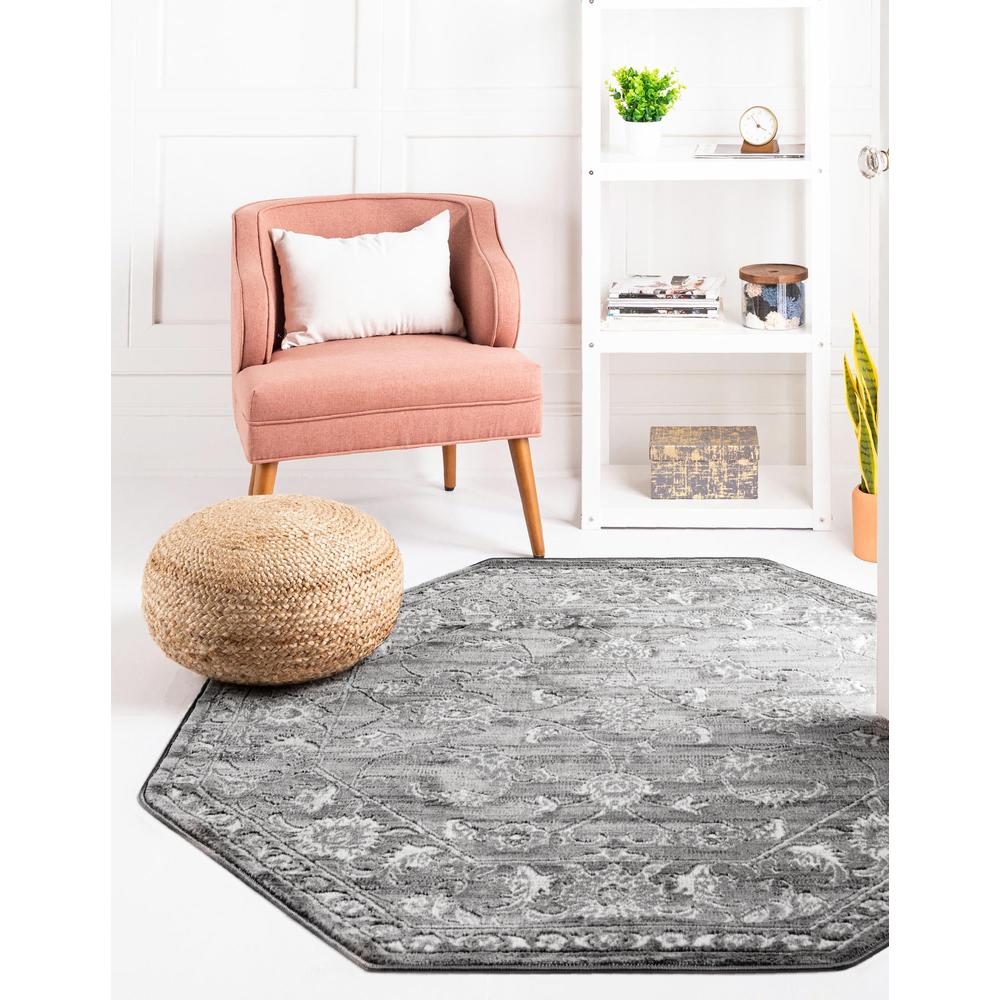Boston Floral Area Rug 5' 3" x 5' 3", Octagon Gray. Picture 2