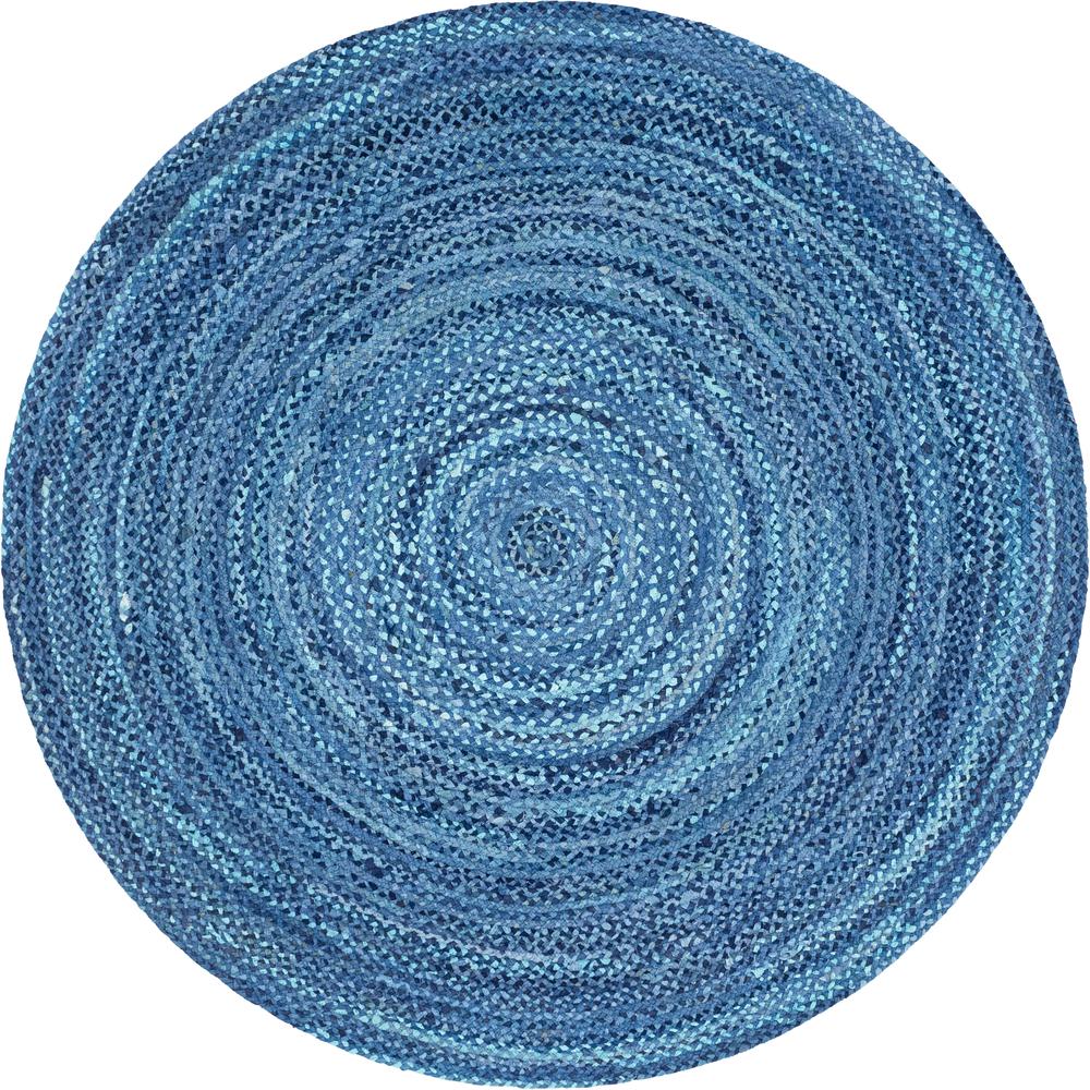 Braided Chindi Rug, Blue (8' 0 x 8' 0). Picture 1