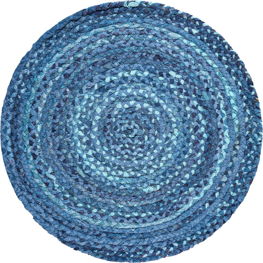 Braided Chindi Rug, Blue (3' 3 x 3' 3). The main picture.