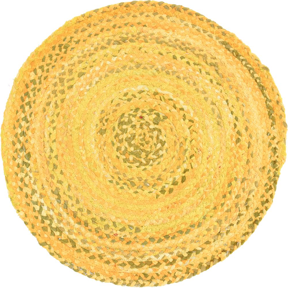 Braided Chindi Rug, Yellow (3' 3 x 3' 3). Picture 1