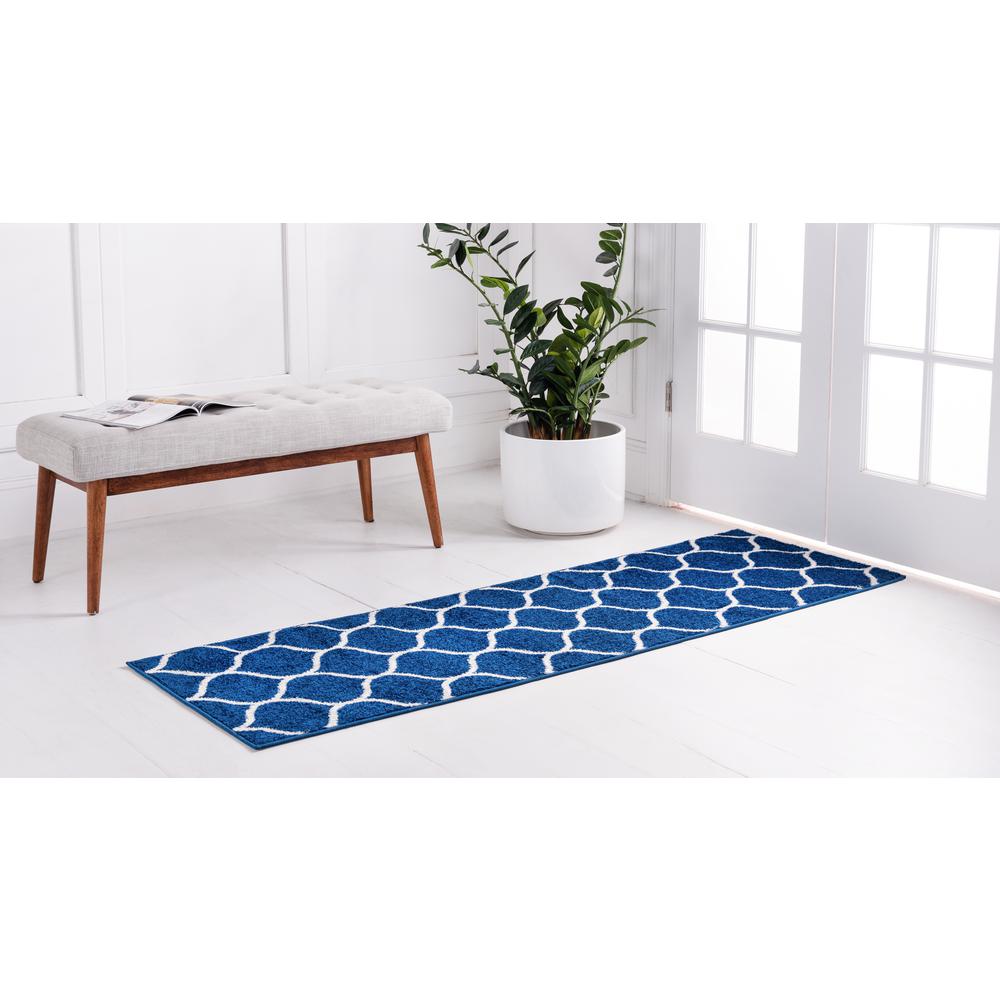 Rounded Trellis Frieze Rug, Navy Blue (2' 0 x 8' 8). Picture 3