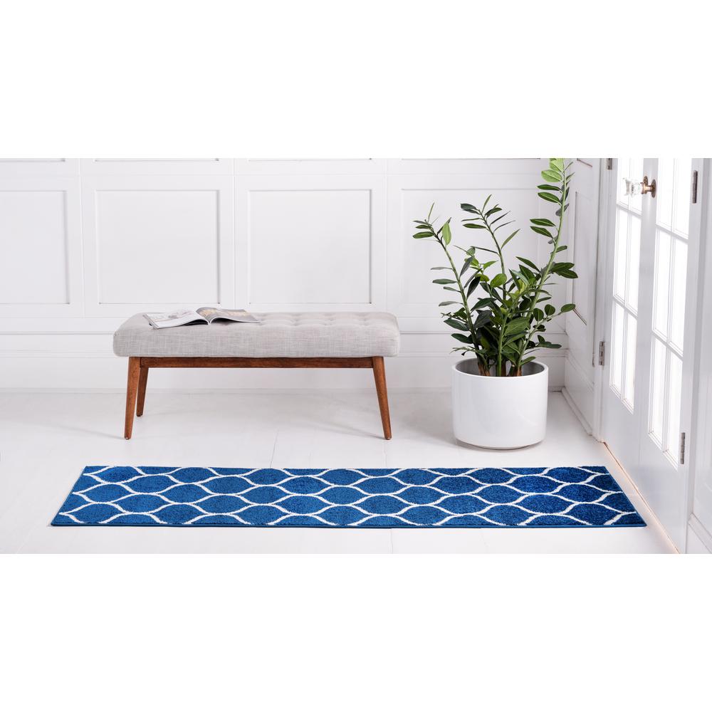 Rounded Trellis Frieze Rug, Navy Blue (2' 0 x 8' 8). Picture 4
