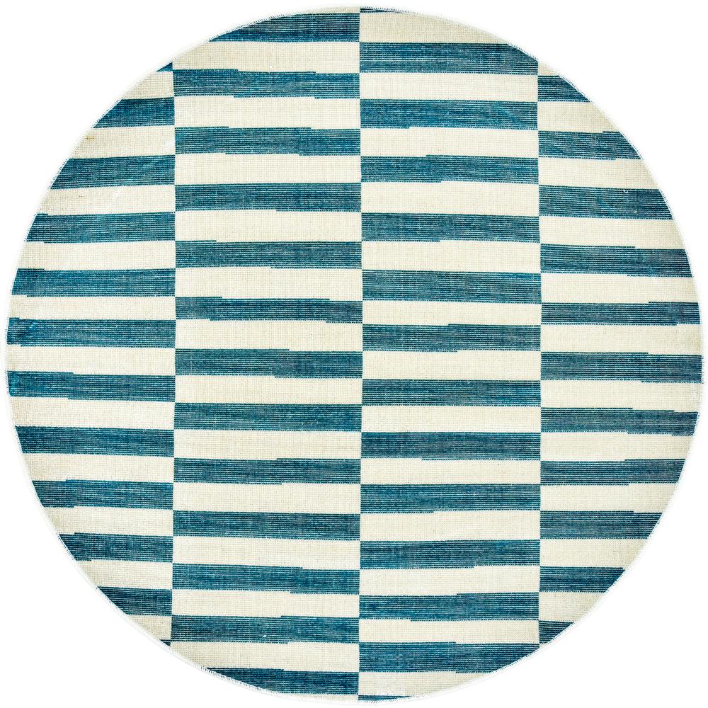 Striped Williamsburg Rug, Teal (3' 7 x 3' 7). Picture 1