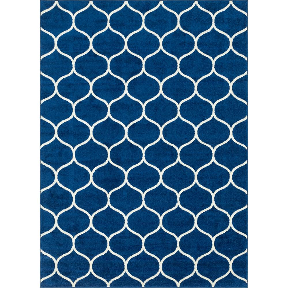 Rounded Trellis Frieze Rug, Navy Blue (8' 0 x 11' 0). Picture 1